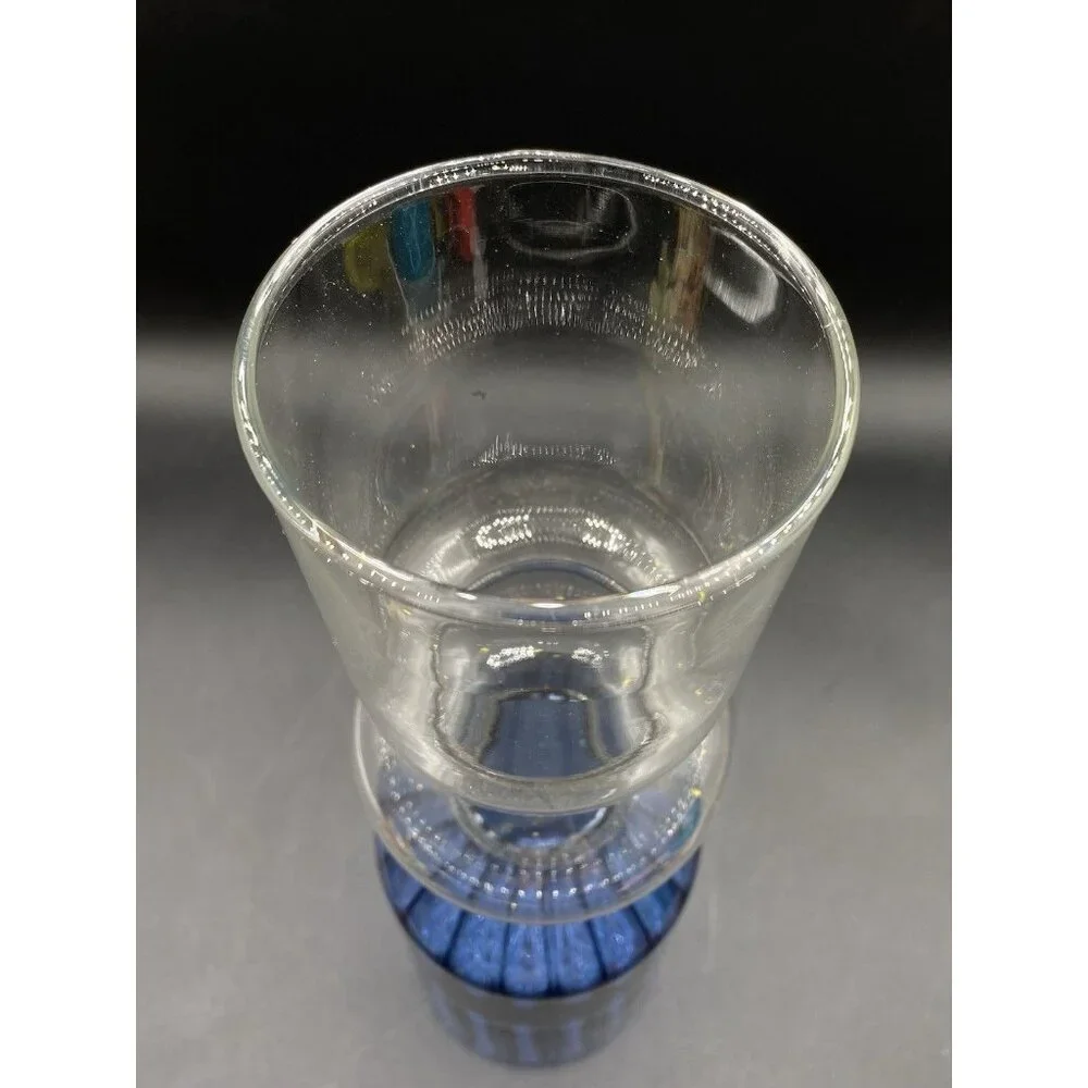 Three Tier Glass Vase Blue & Clear Anthropologie 11.5” Sphere Ribbed